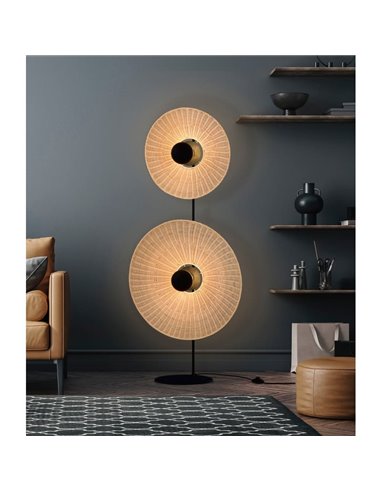 Abajur Ø 68cm PAMELA H70 mm + Disco Preto em corda e rattan, cores diversas -Configurável-