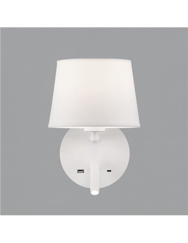 Aplique de pared con pantalla E27 15W + Lector LED 3W 3000K 285Lm, STILO, blanco/negro Texturado, Con USB y USBC