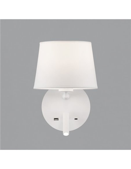 Aplique de pared con pantalla E27 15W + Lector LED 3W 3000K 285Lm, STILO, blanco/negro Texturado, Con USB y USBC