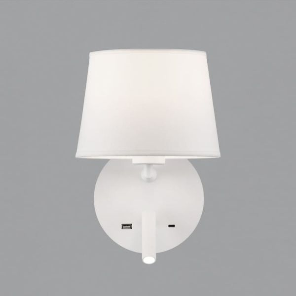 Aplique de pared con pantalla E27 15W + Lector LED 3W 3000K 285Lm, STILO, blanco/negro Texturado, Con USB y USBC