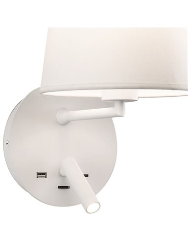 Aplique de pared con pantalla E27 15W + Lector LED 3W 3000K 285Lm, STILO, blanco/negro Texturado, Con USB y USBC