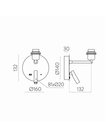 Aplique de pared con pantalla E27 15W + Lector LED 3W 3000K 285Lm, STILO, blanco/negro Texturado, Con USB y USBC