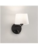 Aplique de pared con pantalla E27 15W + Lector LED 3W 3000K 285Lm, STILO, blanco/negro Texturado, Con USB y USBC