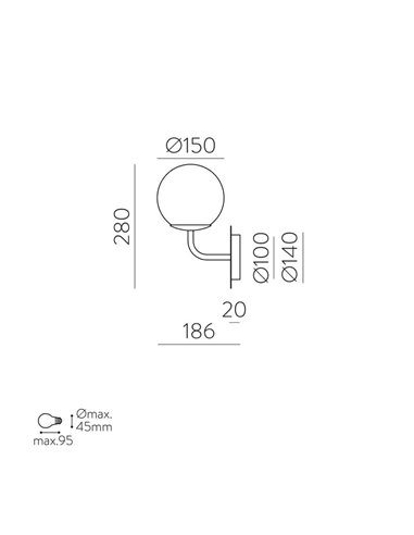 Aplique de pared PARMA Ø15cm Oro Viejo o Negro Mate/Opal, 15W (LED E27 max. Ø45 mm) IP44, 