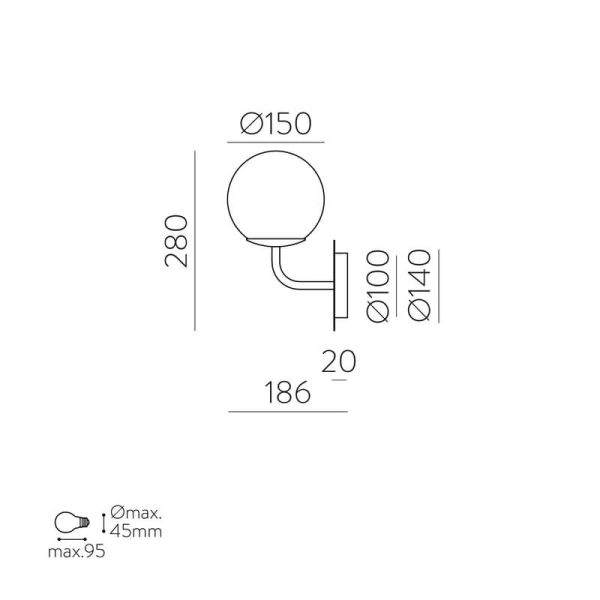 Aplique de pared PARMA Ø15cm Oro Viejo o Negro Mate/Opal, 15W (LED E27 max. Ø45 mm) IP44, 