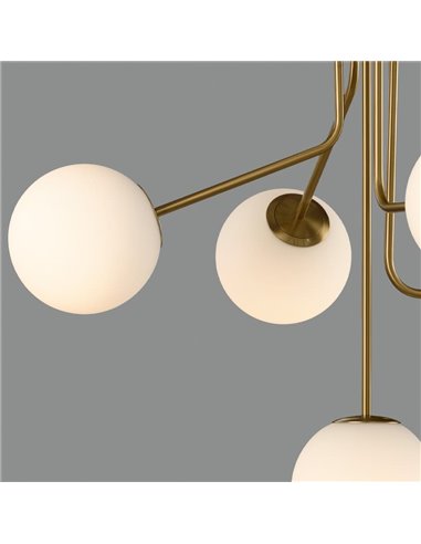 Plafonnier Suspension PARMA 5 Lumières Vieil Or ou Noir Mat/Opale, 5x15W (LED E27 max. Ø45 mm)