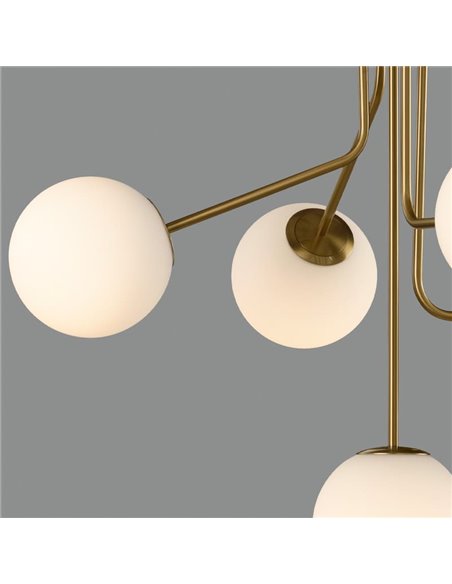 Plafonnier Suspension PARMA 5 Lumières Vieil Or ou Noir Mat/Opale, 5x15W (LED E27 max. Ø45 mm)