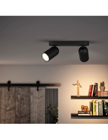 Bande orientable 2 spots PONGEE Black IP20 | LeonLeds