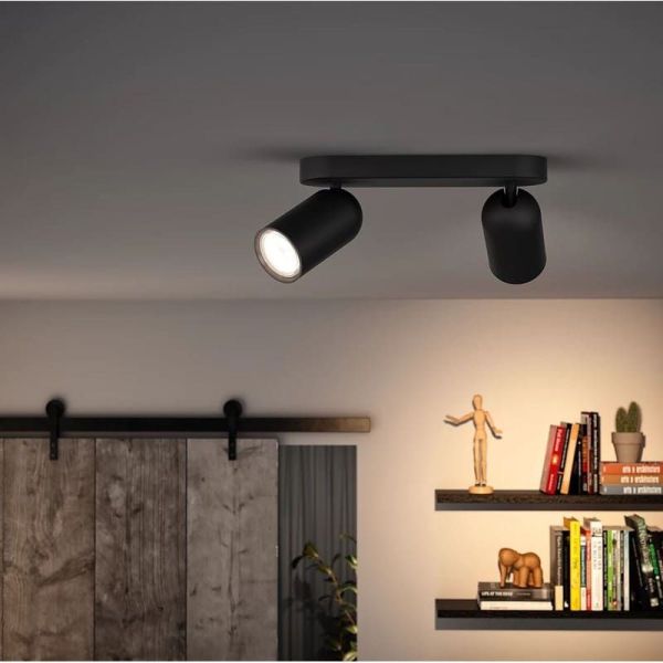 Regleta de 2 Focos Orientables PONGEE Negro IP20 | LeonLeds