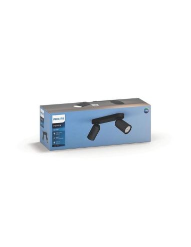Regleta de 2 Focos Orientables PONGEE Negro IP20 | LeonLeds