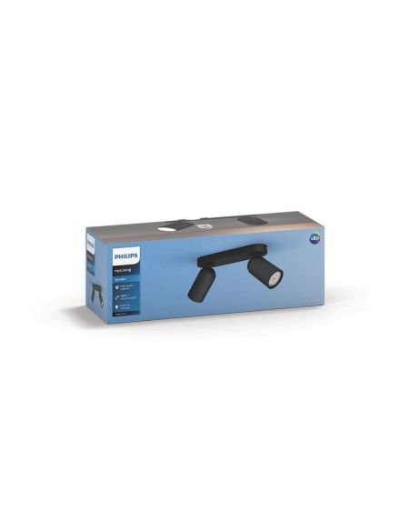 Regleta de 2 Focos Orientables PONGEE Negro IP20 | LeonLeds