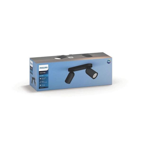Regleta de 2 Focos Orientables PONGEE Negro IP20 | LeonLeds
