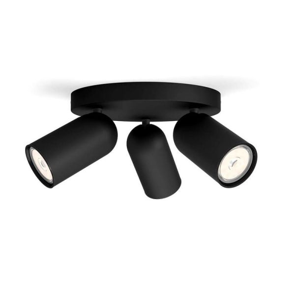 Regleta de 3 Focos de Techo Orientables PONGEE Negro IP20 | LeonLeds