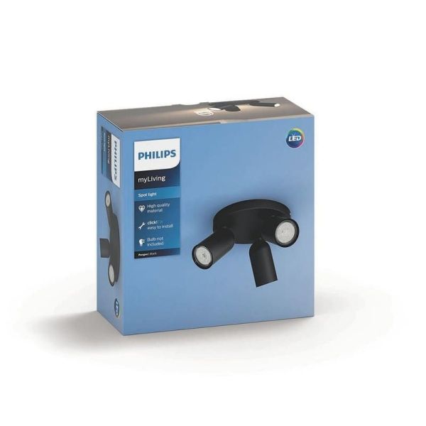 Regleta de 3 Focos de Techo Orientables PONGEE Negro IP20 | LeonLeds