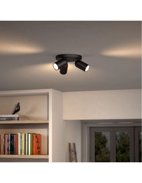 Regleta de 3 Focos de Techo Orientables PONGEE Negro IP20 | LeonLeds