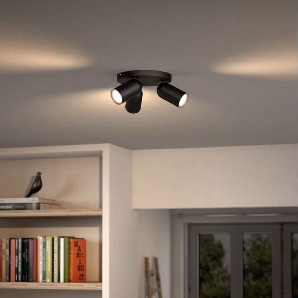 Regleta de 3 Focos de Techo Orientables PONGEE Negro IP20 | LeonLeds