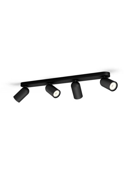 Regleta de 4 Focos Orientables Techo/Pared PONGEE Negro | LeonLeds