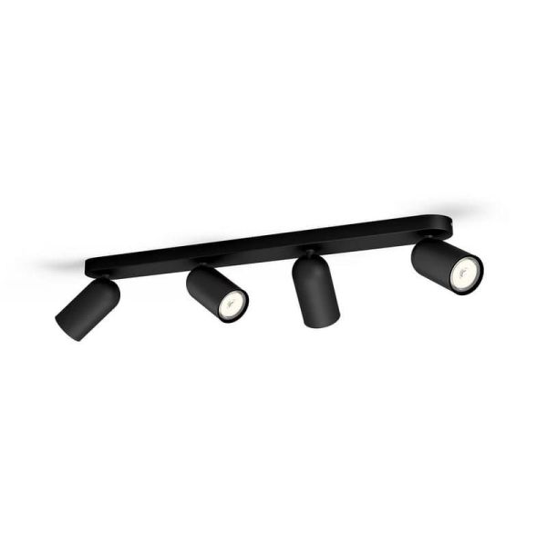 Regleta de 4 Focos Orientables Techo/Pared PONGEE Negro | LeonLeds