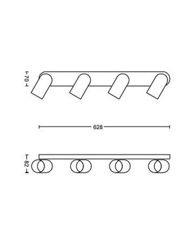 Regleta de 4 Focos Orientables Techo/Pared PONGEE Negro | LeonLeds