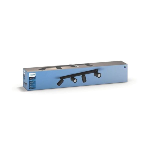 Regleta de 4 Focos Orientables Techo/Pared PONGEE Negro | LeonLeds