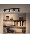 Regleta de 4 Focos Orientables Techo/Pared PONGEE Negro | LeonLeds