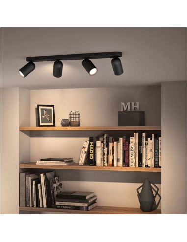 Bande de spots orientables pour plafond/mur à 4 spots PONGEE noire | LeonLeds