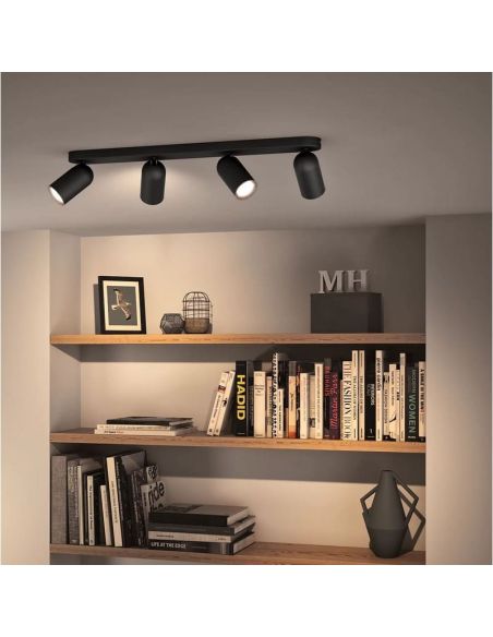 Bande de spots orientables pour plafond/mur à 4 spots PONGEE noire | LeonLeds