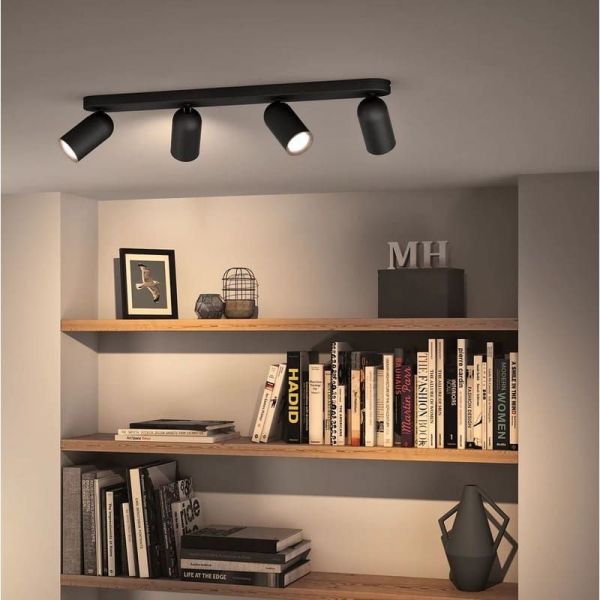Bande de spots orientables pour plafond/mur à 4 spots PONGEE noire | LeonLeds