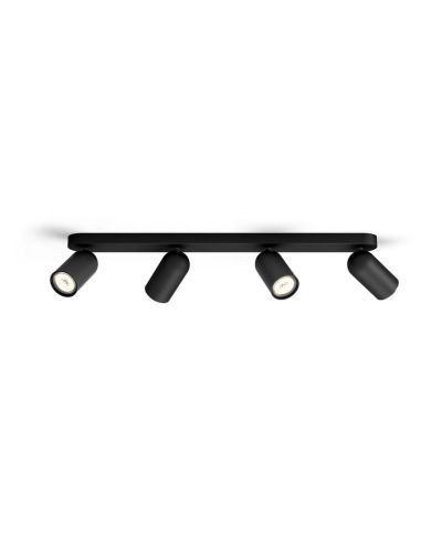 Regleta de 4 Focos Orientables Techo/Pared PONGEE Negro | LeonLeds