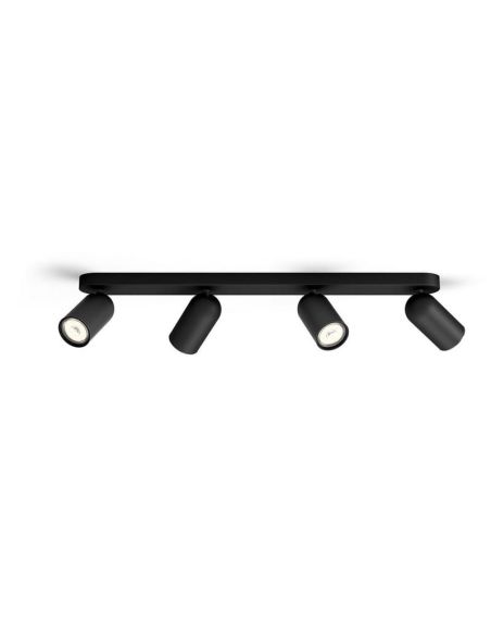 Regleta de 4 Focos Orientables Techo/Pared PONGEE Negro | LeonLeds
