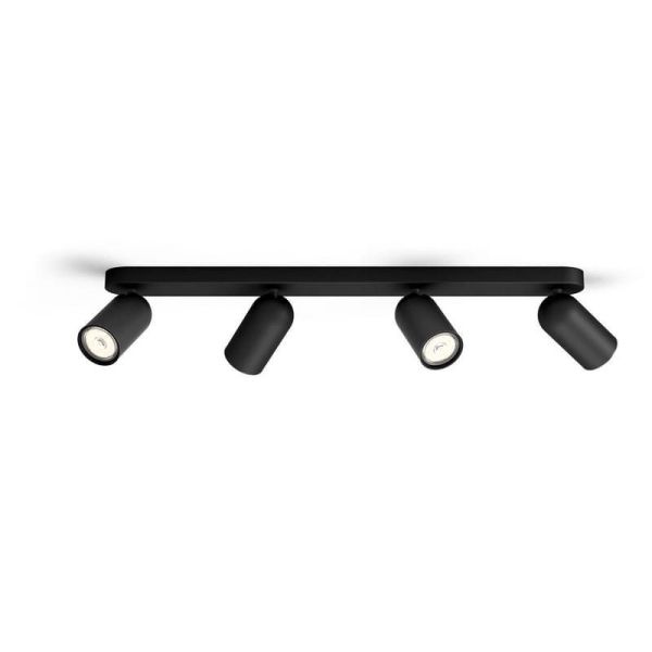 Regleta de 4 Focos Orientables Techo/Pared PONGEE Negro | LeonLeds