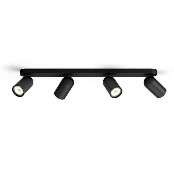 Bande de spots orientables pour plafond/mur à 4 spots PONGEE noire | LeonLeds