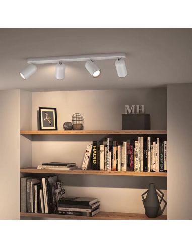 Bande de spots orientables pour plafond/mur à 4 spots PONGEE blanche | LeonLeds