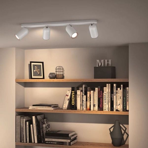 Bande de spots orientables pour plafond/mur à 4 spots PONGEE blanche | LeonLeds