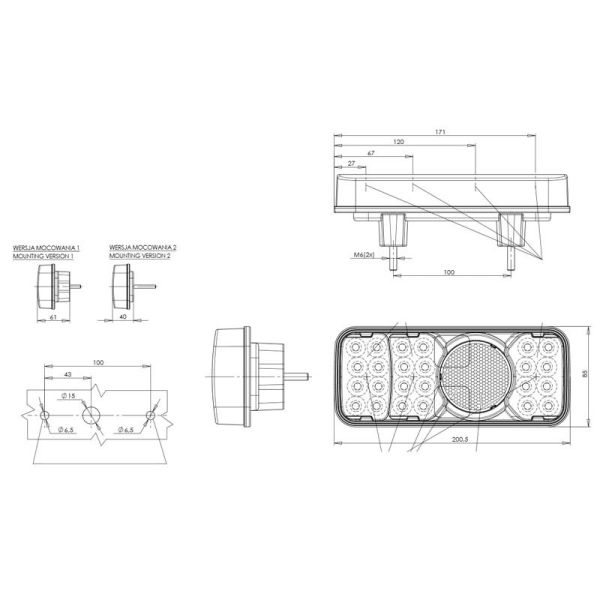 Piloto Trasero LED con cable 12v 24v Was W67LIP 3 Funciones con Reflectante | LeonLeds Iluminación