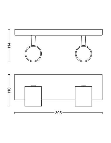 Regleta 2 Focos Orientables RUNNER Negro Techo/Pared | LeonLeds