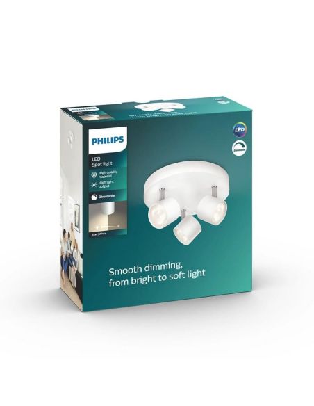 Regleta 3 Focos LED Orientables STAR Color Blanco IP20 | LeonLeds
