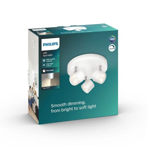 Regleta 3 Focos LED Orientables STAR Color Blanco IP20 | LeonLeds