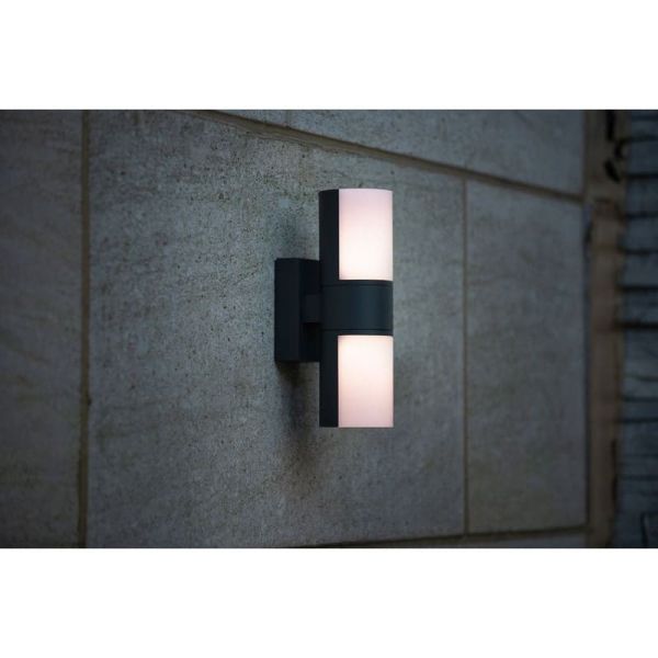 Aplique tubular LED exterior CYRA antracita con cabezales que rotan 350º 3000K