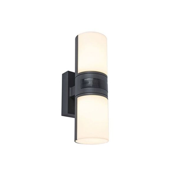 Aplique LED tubular exterior CYRA antracita con sensor de movimiento negro, con cabezales que rotan 350º 3000K