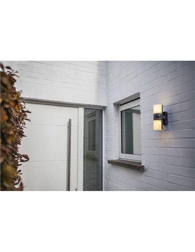 Aplique LED tubular exterior CYRA antracita con sensor de movimiento negro, con cabezales que rotan 350º 3000K