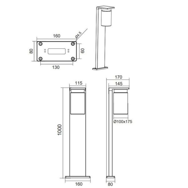 Poste para exterior Superficie ARDILA Sensor Oscuridad e Interruptor | LeonLeds