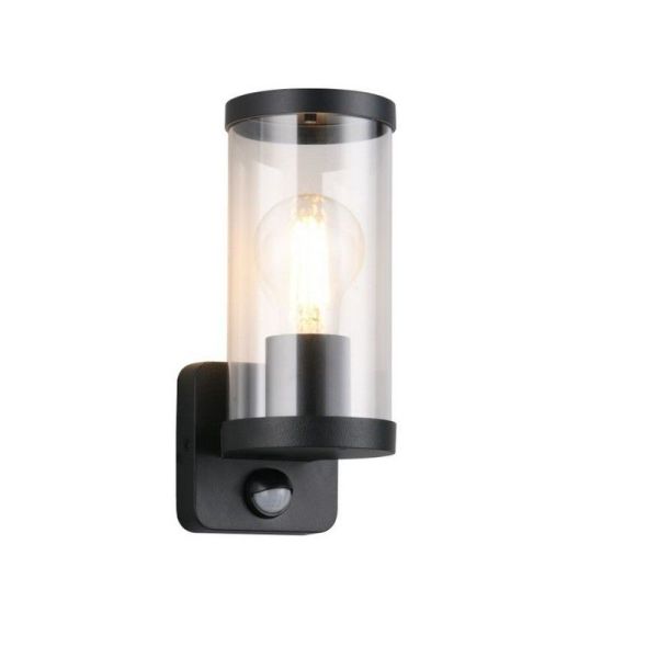 Aplique pared Exterior BONITO Negro Detector de Movimiento Bombilla IP44 | LeonLeds