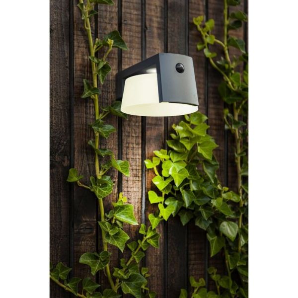 Aplique LED solar para Exterior antracita MOON con sensor de movimiento y luz permanente 4000K