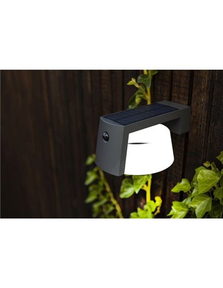 Aplique LED solar para Exterior antracita MOON con sensor de movimiento y luz permanente 4000K