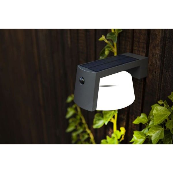 Aplique LED solar para Exterior antracita MOON con sensor de movimiento y luz permanente 4000K