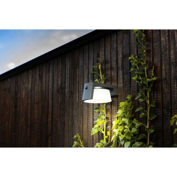 Aplique LED solar para Exterior antracita MOON con sensor de movimiento y luz permanente 4000K