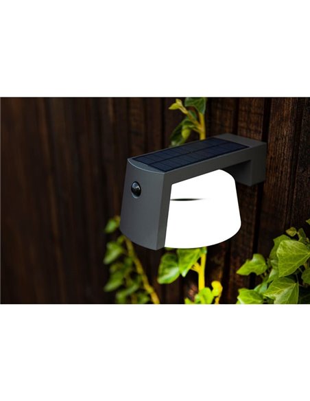 Aplique LED solar para Exterior antracita MOON con sensor de movimiento y luz permanente 4000K