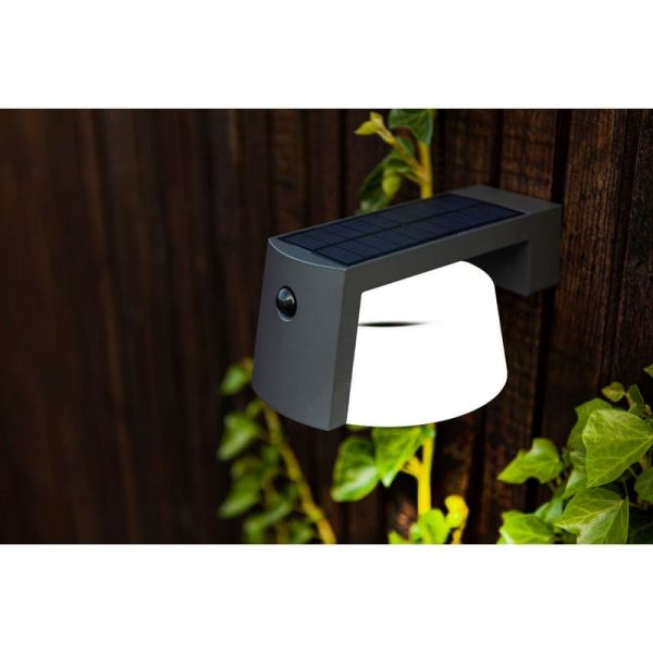 Aplique LED solar para Exterior antracita MOON con sensor de movimiento y luz permanente 4000K