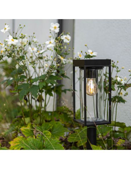 Baliza LED solar FLAIR con vaso transparente y bombilla de filamento incluida E27 + Vidrio de repuesto